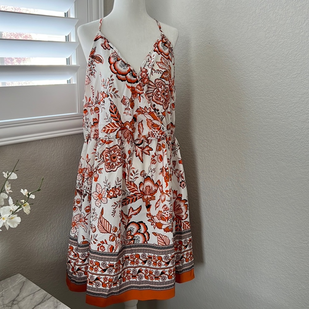NWOT floral print overlap cami dress